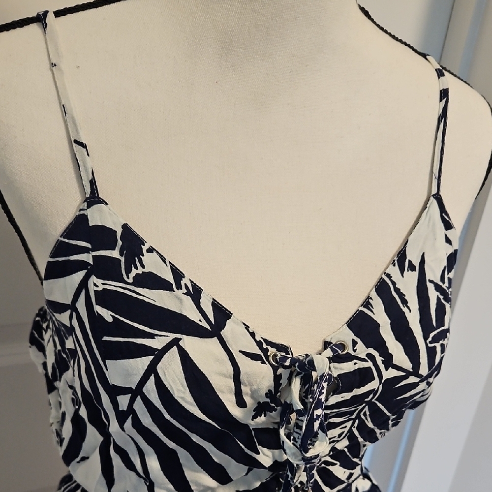 Blue Island Navy and Cream Leaf Print 2 Piece Set - Picture 2 of 14